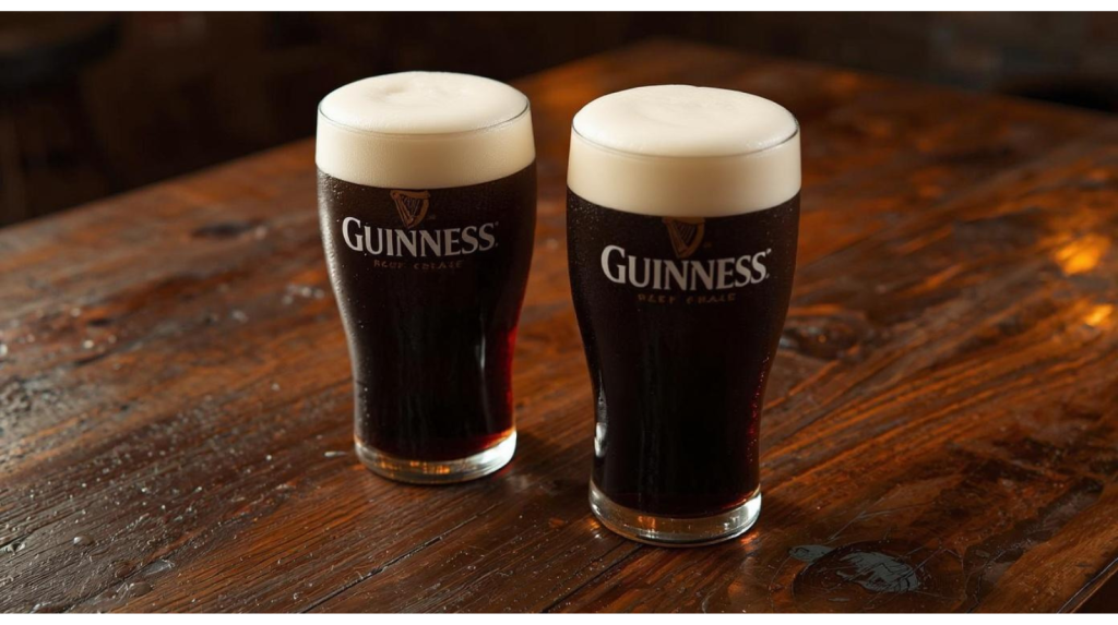 Traditional Irish stouts and craft beers representing Irish whiskey and beer heritage.
