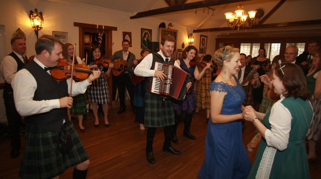 Couples dancing at a traditional Irish ceilí for an Irish matchmaking traditions blog