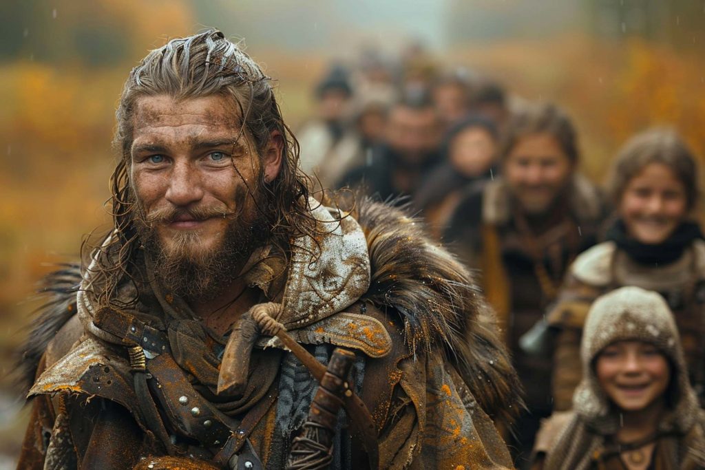 A viking man with his family