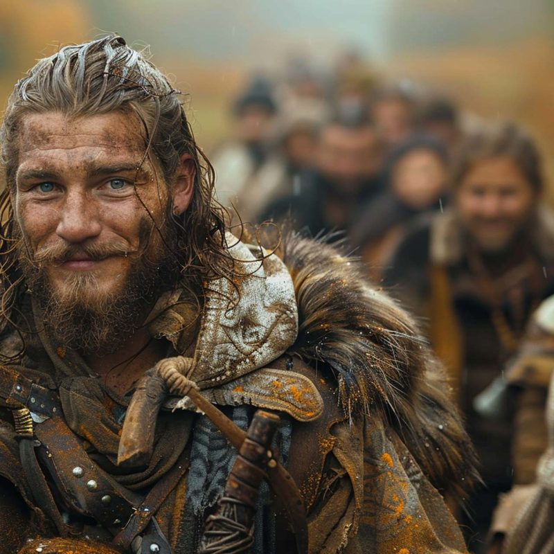 A viking man with his family