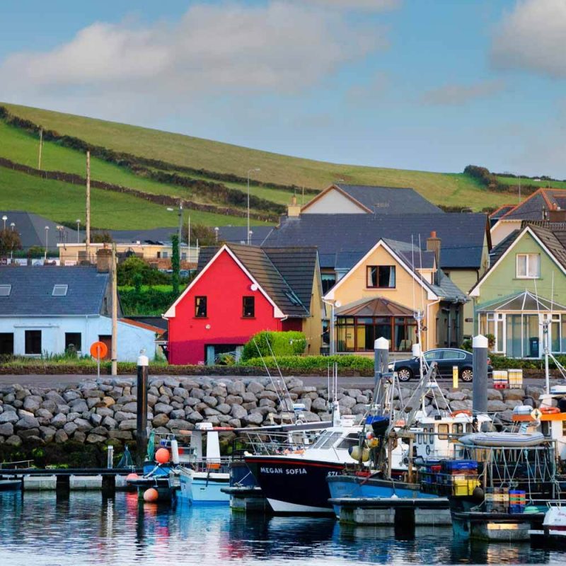 Boats and colorful houses in dingle