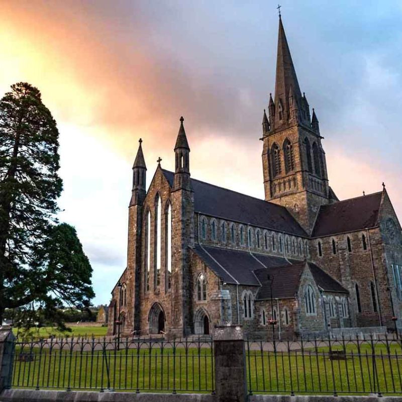 St Marys Cathedral Killarney under pink skies