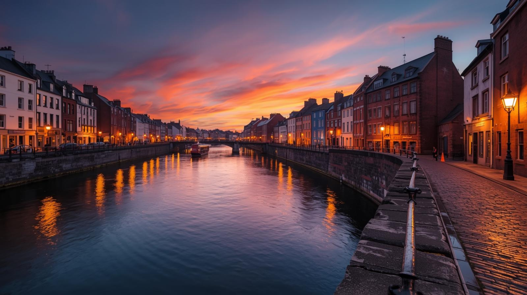 Dublin city skyline showing the Viking quarter, symbolizing Norse history in Ireland.