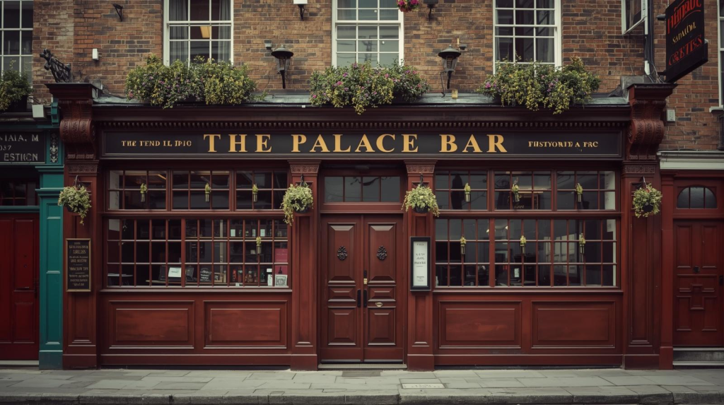 Historic Dublin pub The Palace Bar, famous for Irish pub culture and literature.