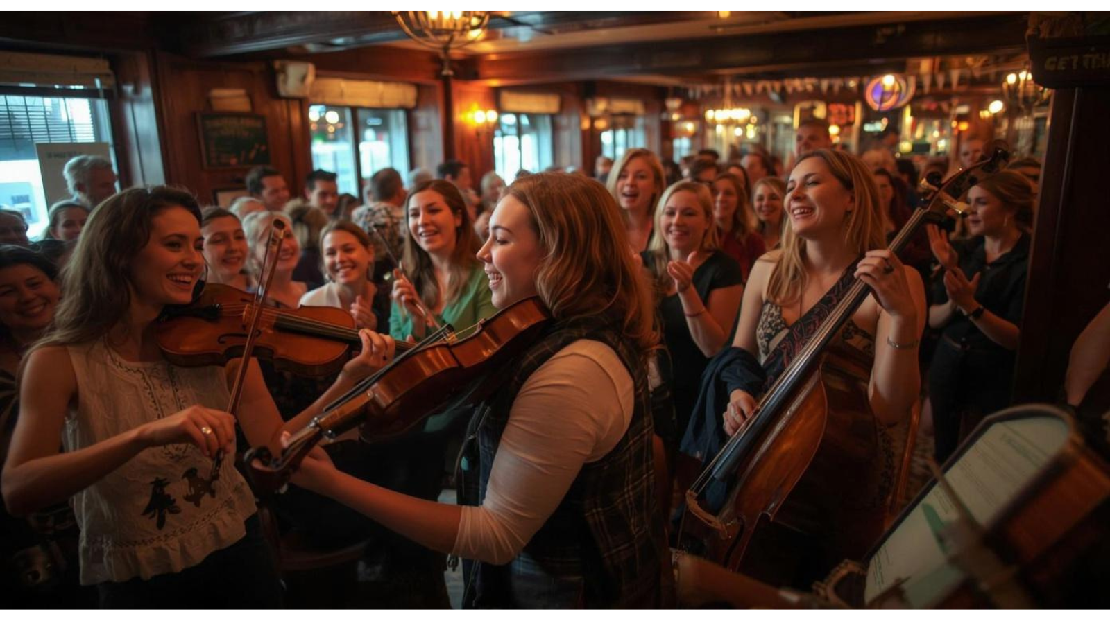 Musicians left to a crowded bar