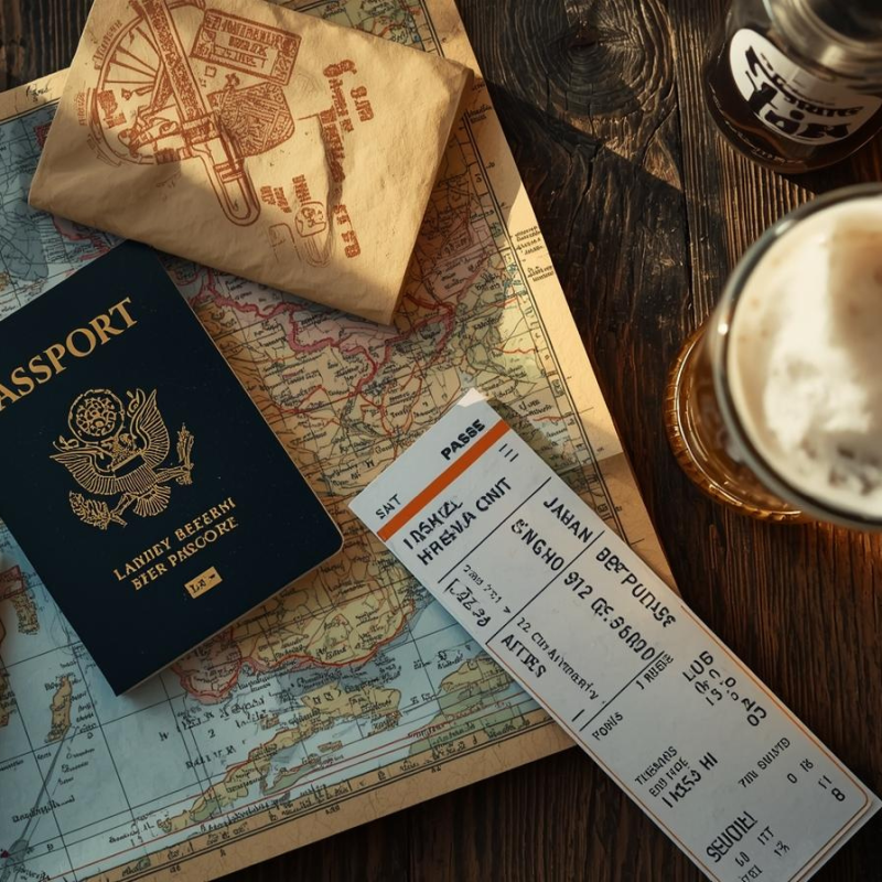 Irish passport, travel map, and boarding pass representing travel documents for Ireland.
