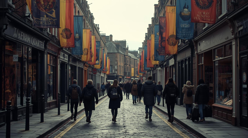 Tourists walking through Dublin’s Viking Quarter representing Viking sites in Ireland.