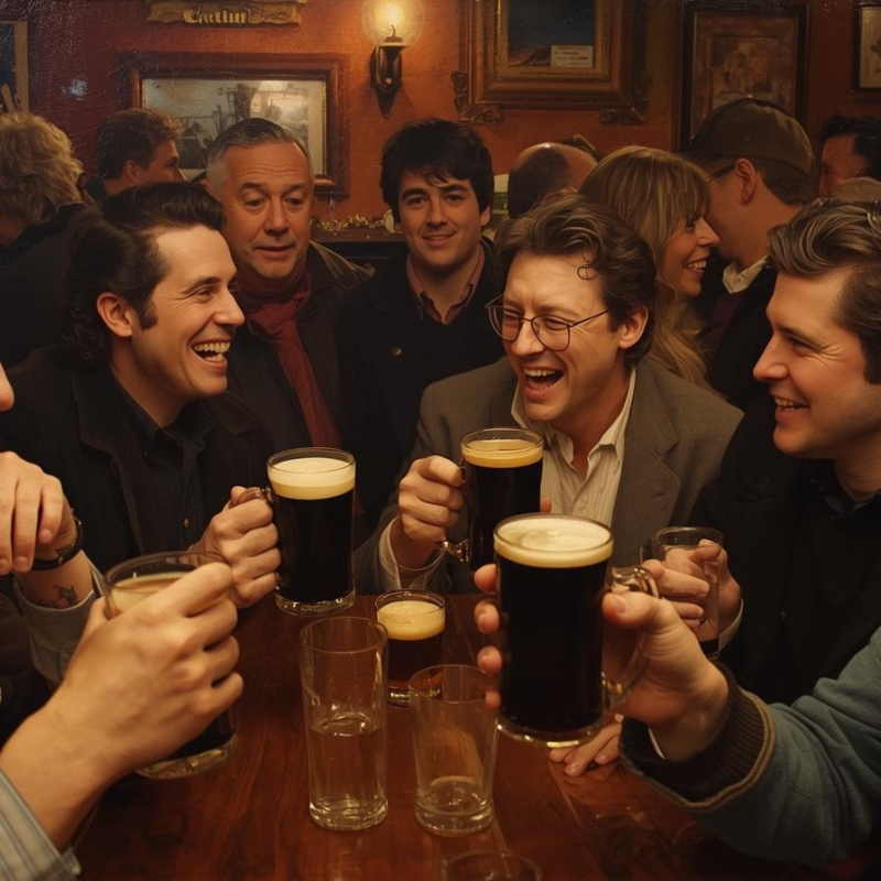 Locals laughing in a Dublin pub representing Irish slang and craic.