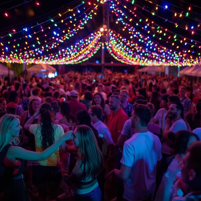 Crowd dancing at outdoor Irish music festival representing Irish music festivals.