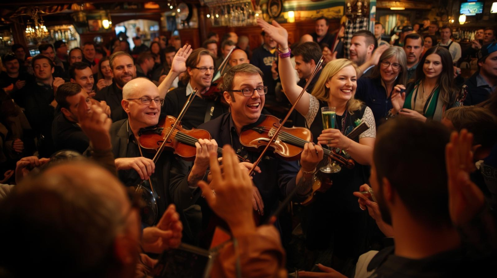 Lively pub session representing the spirit of an Irish music guide.